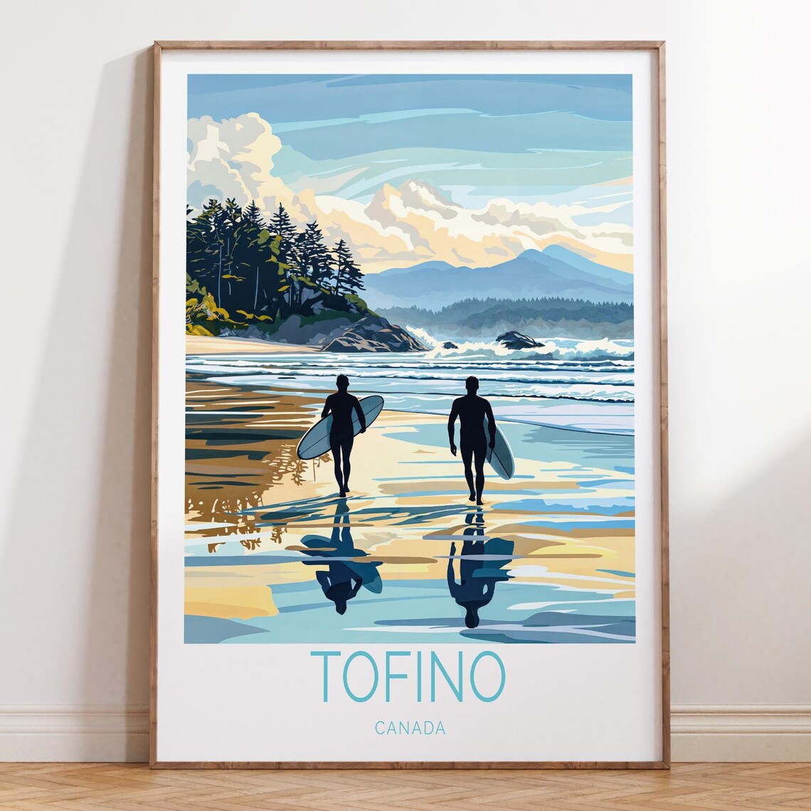 Tofino Canada Surfers Walking Into The Ocean Sunset Travel Poster