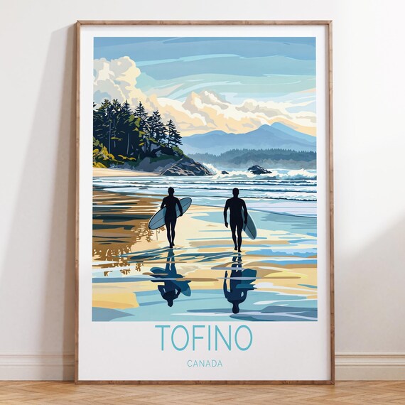 Tofino Canada Surfers Walking Into The Ocean Sunset Travel Poster