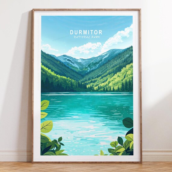 Durmitor National Park Turquoise Mountain Lake Vintage Travel Poster