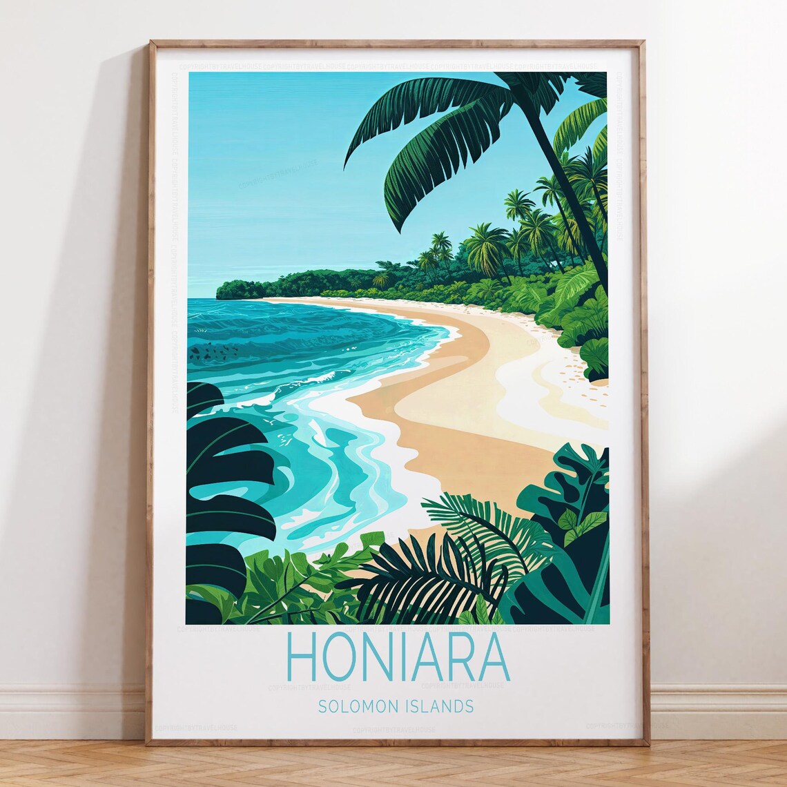 Dreamy Honiara Solomon Islands Tropical Beach Palm Travel Poster