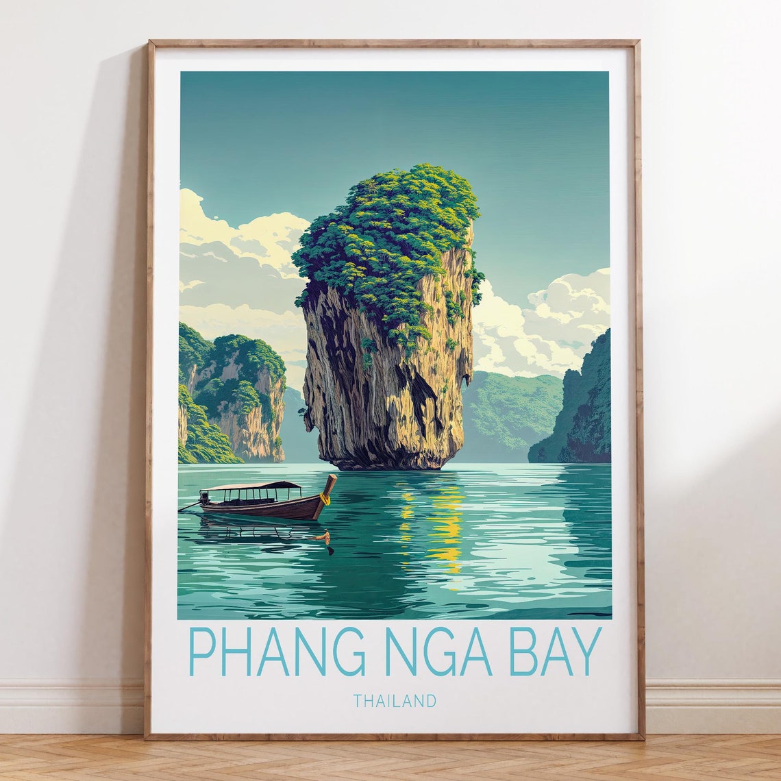 Phang Nga Bay Thailand Limestone Karst Longtail Boat Travel Poster