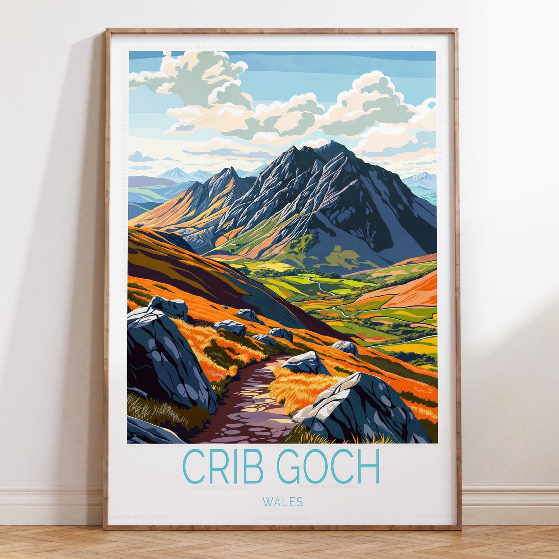 Crib Goch Wales Mountain Autumn Ridge Scenic Hiking Travel Poster