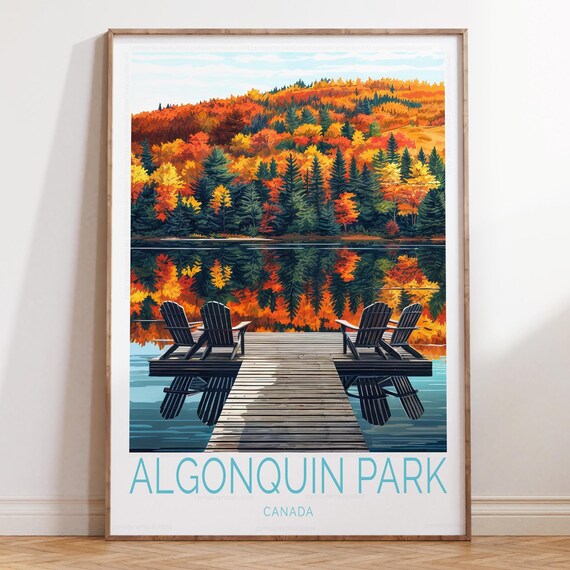 Algonquin Park Canada Autumn Lake With Wooden Dock Travel Poster