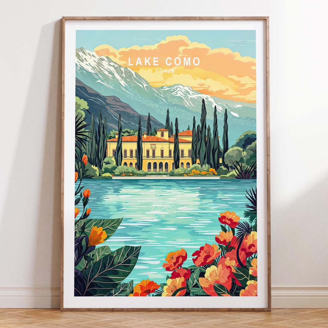Lake Como Italy Elegant Lakeside Villa Alpine View Travel Poster