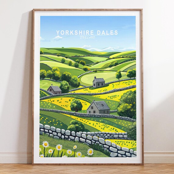 Yorkshire Dales England Poster With Sky Title Rolling Hills View