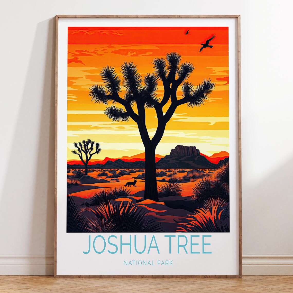 Joshua Tree National Park Desert Sunset Silhouette Travel Poster