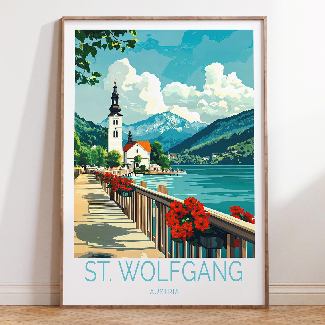 St. Wolfgang Austria Lakeside Promenade Church Flowers Travel Poster
