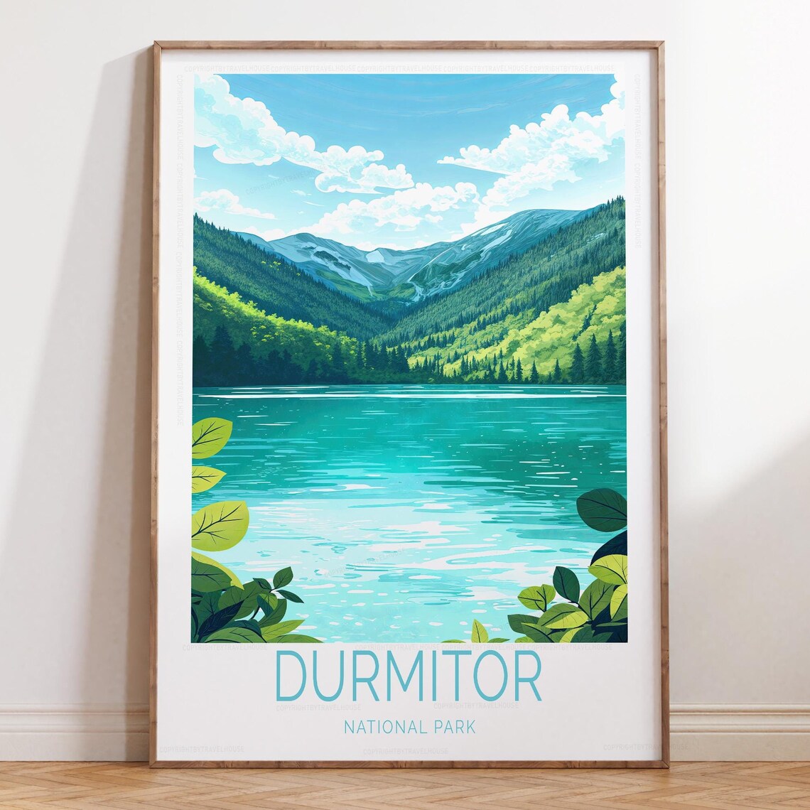 Durmitor National Park Teal Lake Valley Minimalist Modern Travel Poster