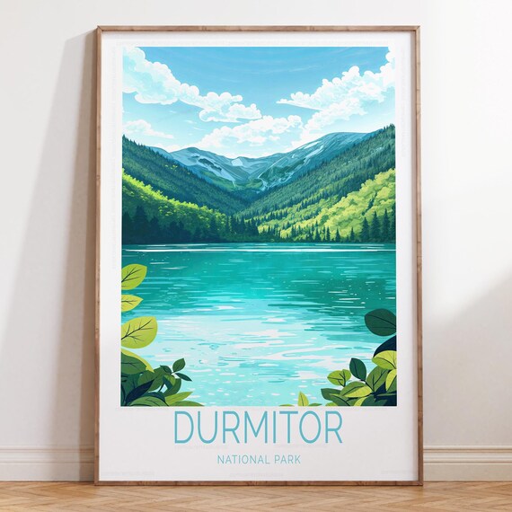 Durmitor National Park Teal Lake Valley Minimalist Modern Travel Poster