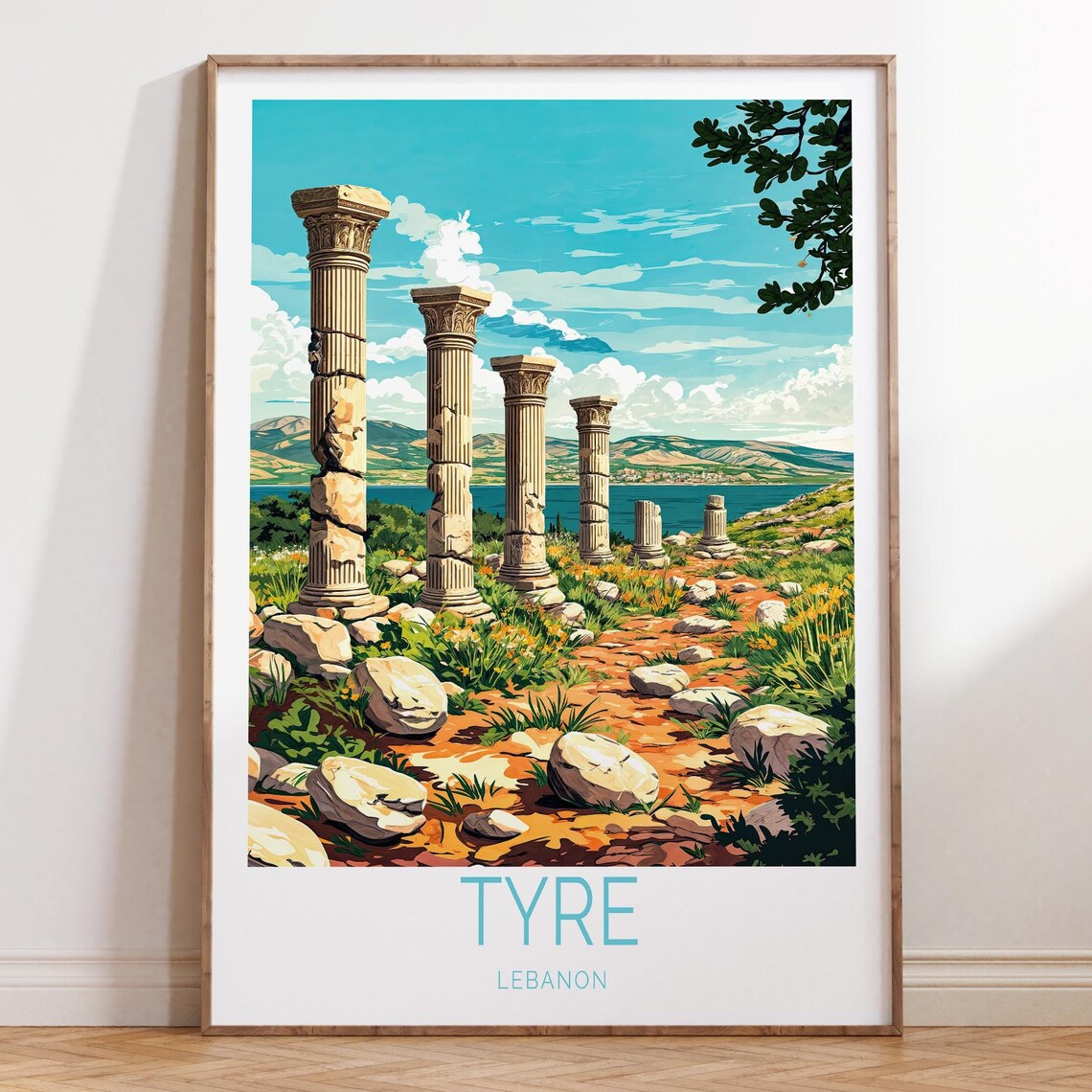 Tyre Lebanon Ancient Column Ruins Turquoise Bay Travel Poster