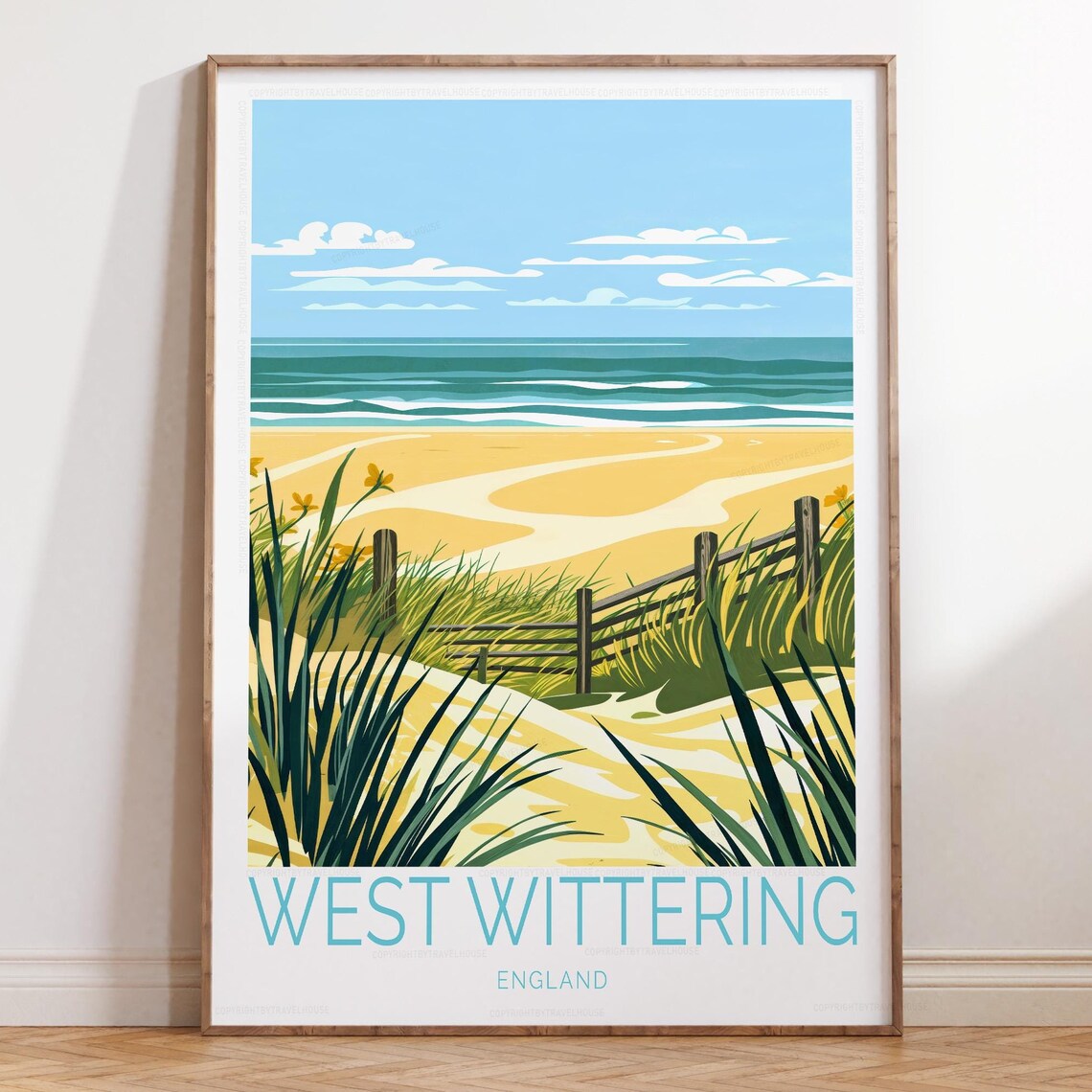 West Wittering England Golden Sandy Beach Dune Fence Travel Poster