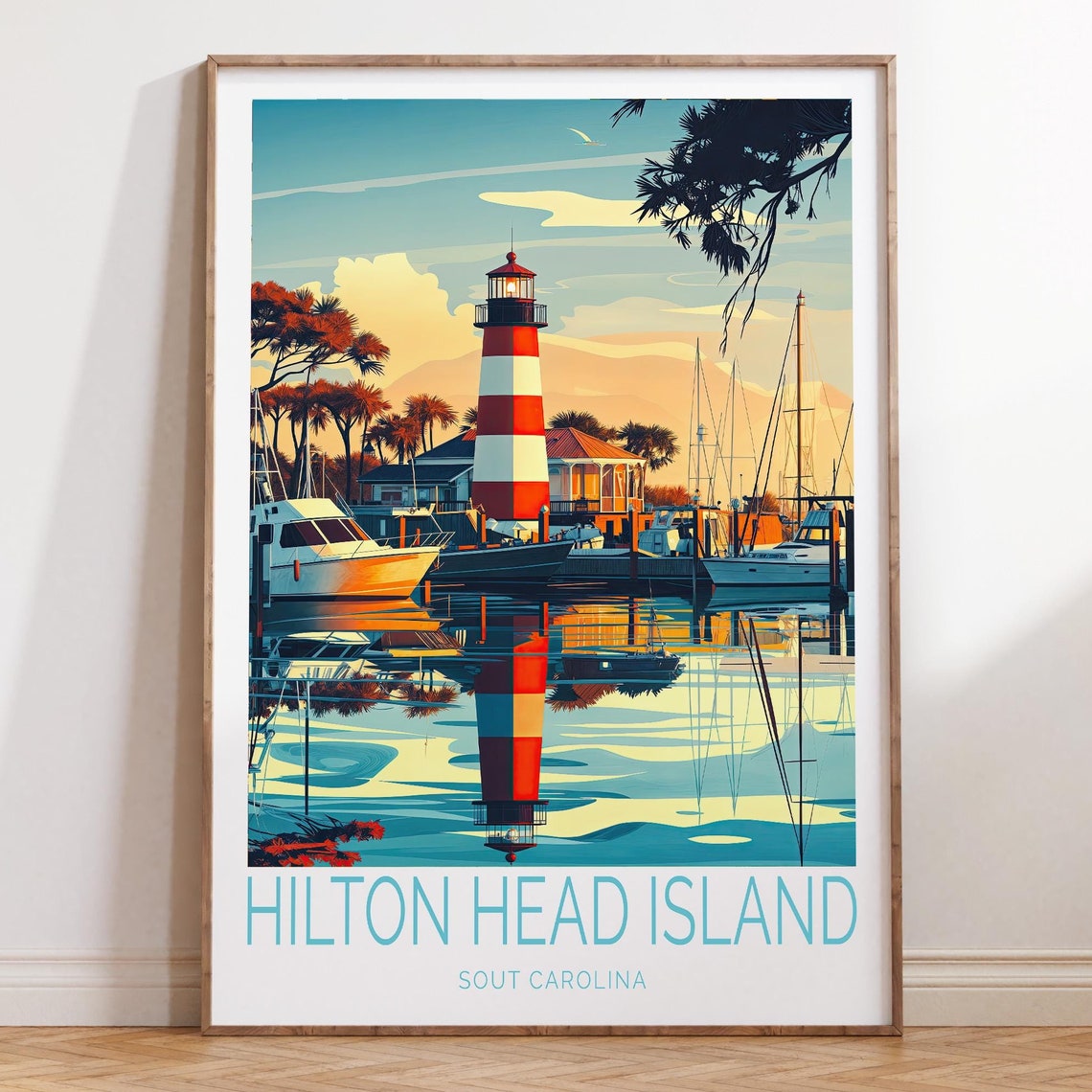 Hilton Head Island South Carolina Lighthouse Harbor Travel Poster