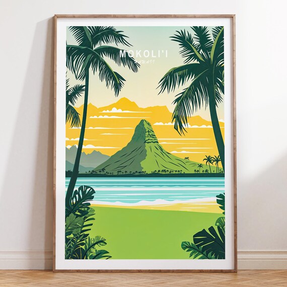 Mokoli'i Hawaii Golden Sunset Over Green Peak And Ocean Poster