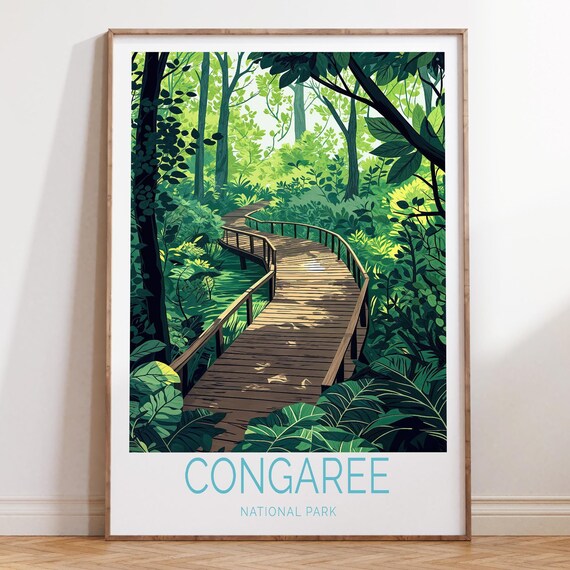 Congaree National Park Boardwalk Forest Scenic Travel Poster