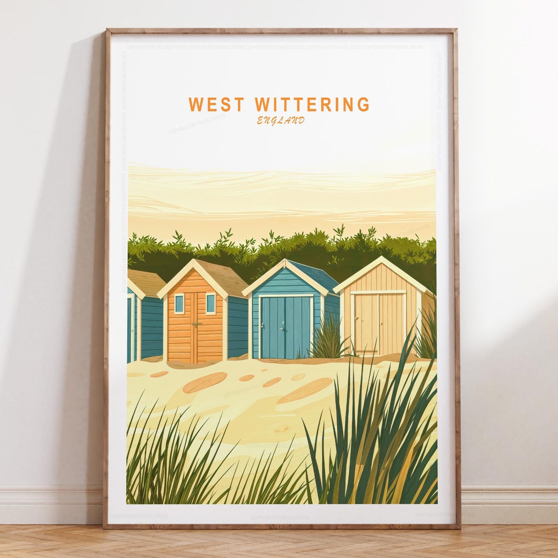 West Wittering England Colorful Beach Huts Seaside Travel Poster