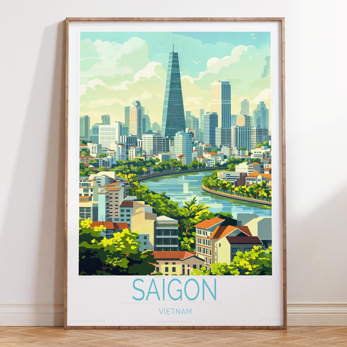 Saigon Vietnam Skyline Poster Modern City River Downtown Travel Art
