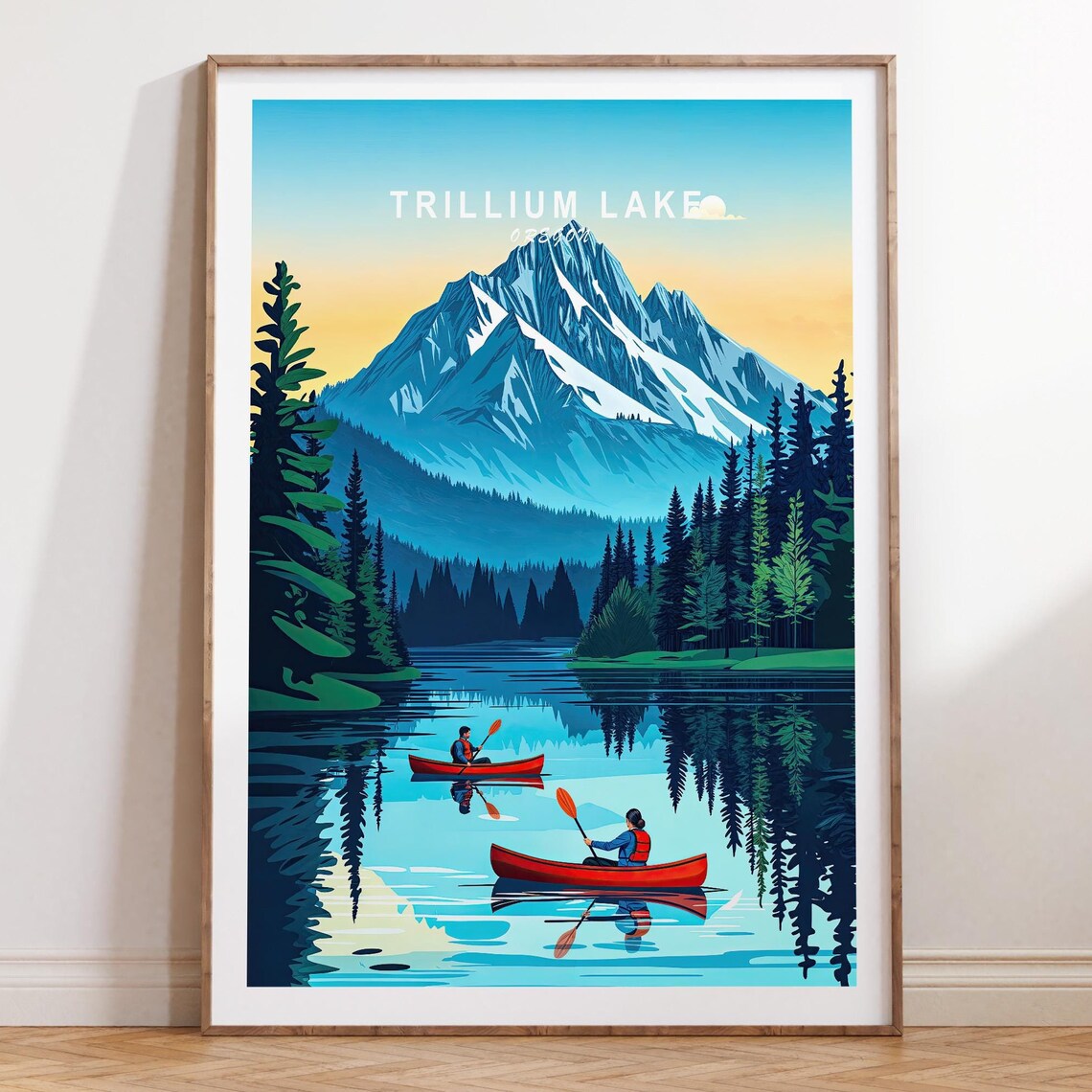 Trillium Lake Oregon Canoes Mount Hood Lake Dawn Travel Poster