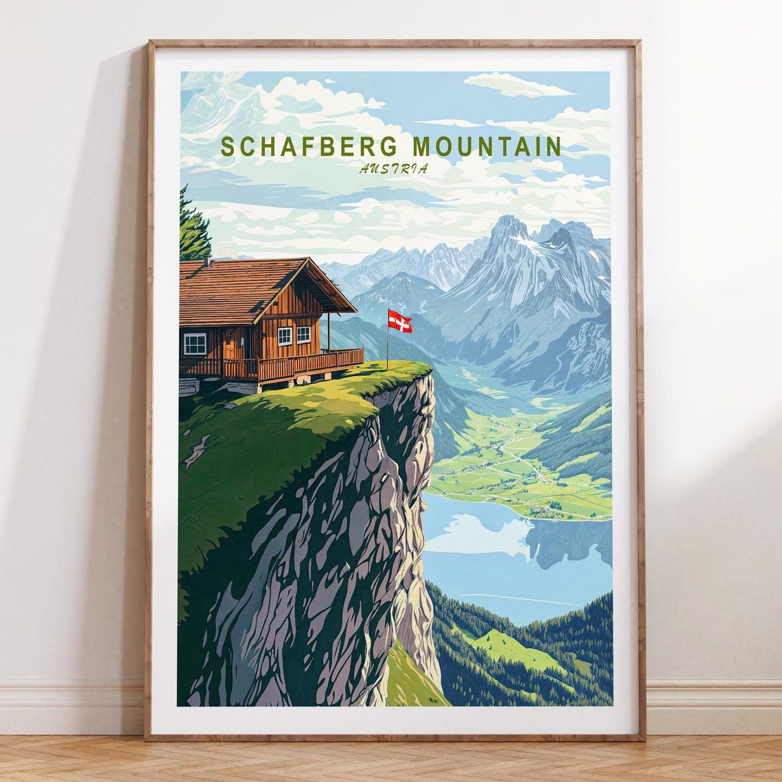 Schafberg Mountain Austria Green Overhead Caption Alpine Travel Poster