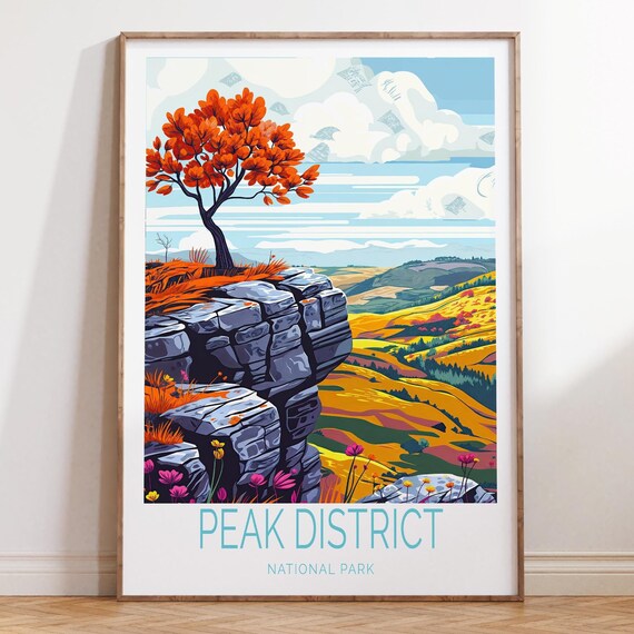 Peak District National Park Cliff Top Wildflower View Travel Poster