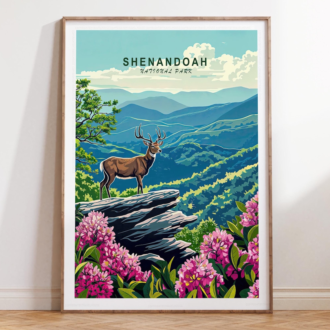 Shenandoah National Park Mountain Overlook Deer Travel Poster