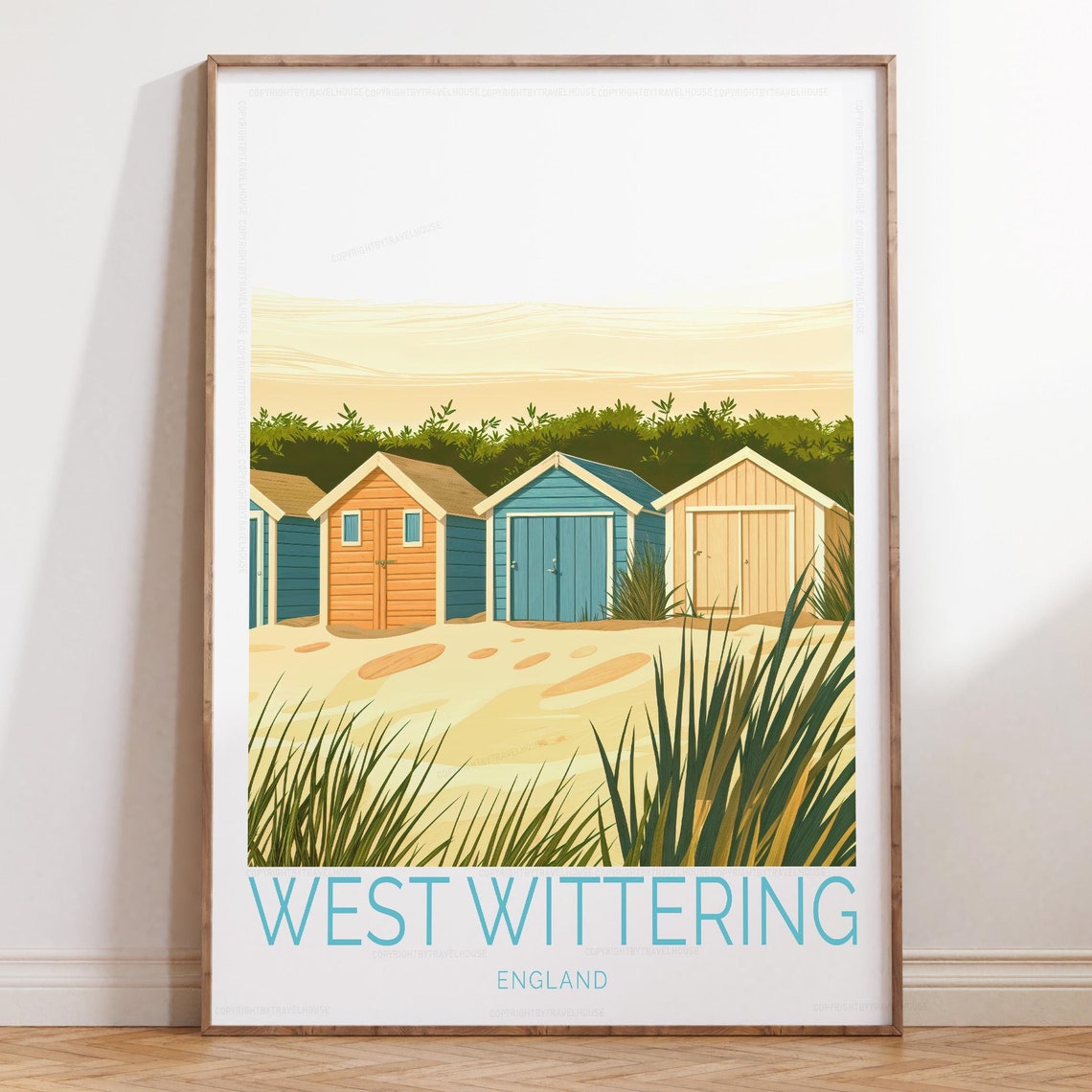 West Wittering England Colorful Beach Huts Daytime Travel Poster