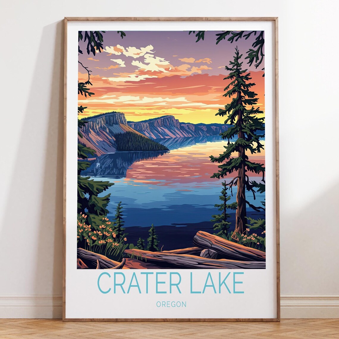Crater Lake Oregon Travel Poster Oregon Travel Wall Art Crater Lake Print City Personalised Gifts Wedding Present