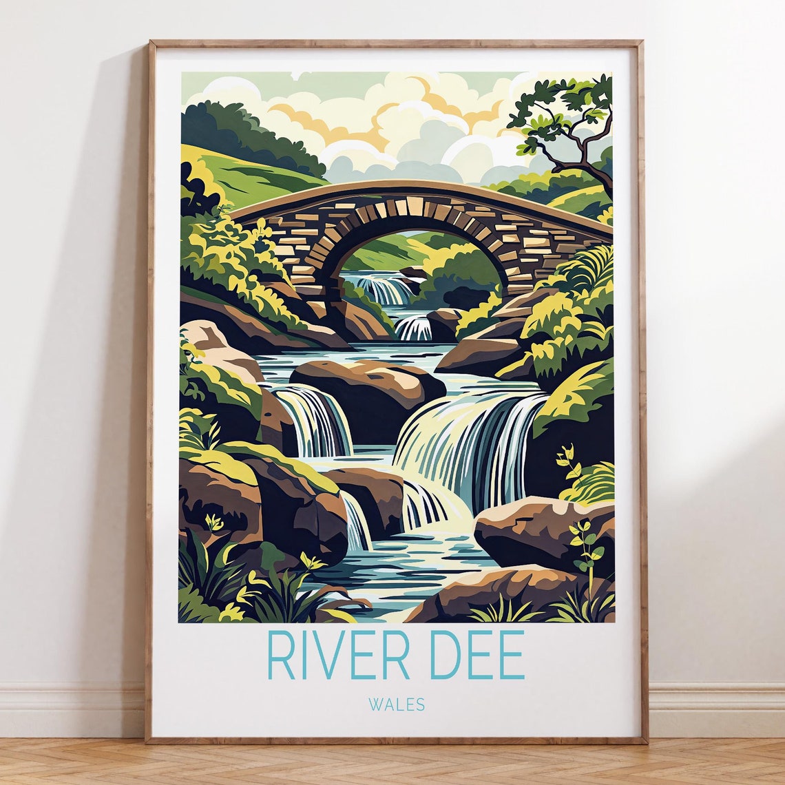 River Dee Wales Old Stone Bridge Cascading Waterfalls Poster