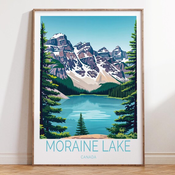Moraine Lake Canada Mountain Lake Travel Poster with Ten Peaks Scenery