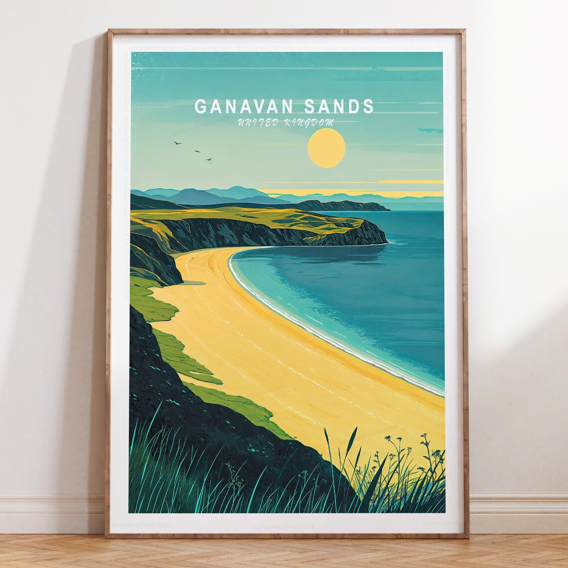 Ganavan Sands United Kingdom Coastal Sunset View Travel Poster