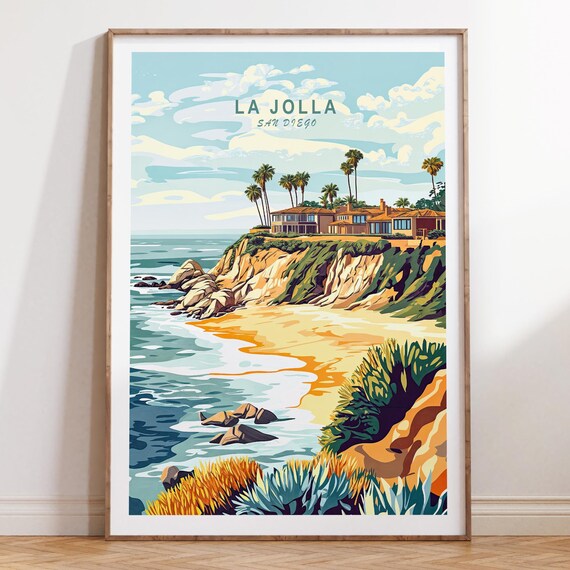 La Jolla San Diego Coastal Cliffs Palm Trees Cove Travel Poster