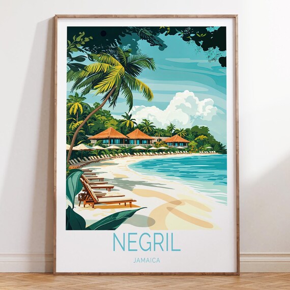 Negril Travel Poster Jamaica Print Wall Art City Personalised Gifts Birthday