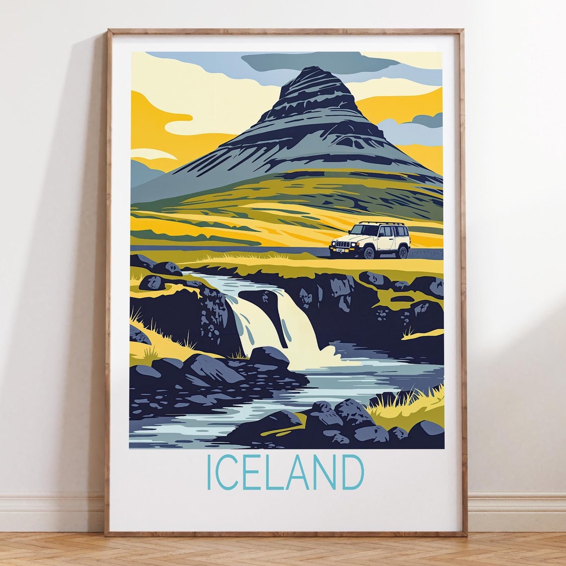 Iceland Kirkjufell Mountain Waterfall Sunset Adventure Travel Poster