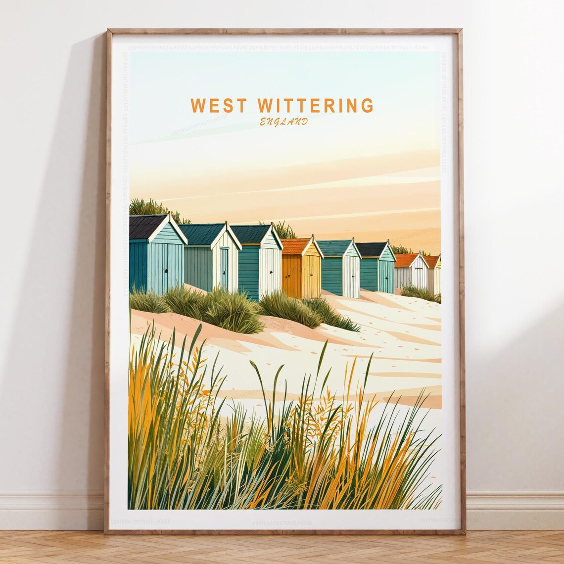 West Wittering England Colorful Beach Huts Dunes Travel Poster
