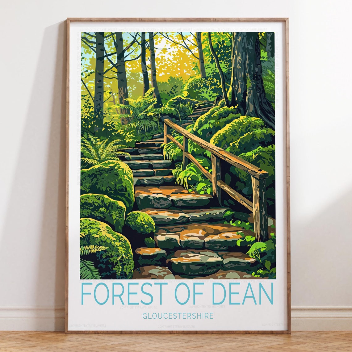 Forest of Dean Mossy Stone Steps Ancient Woodland Travel Poster