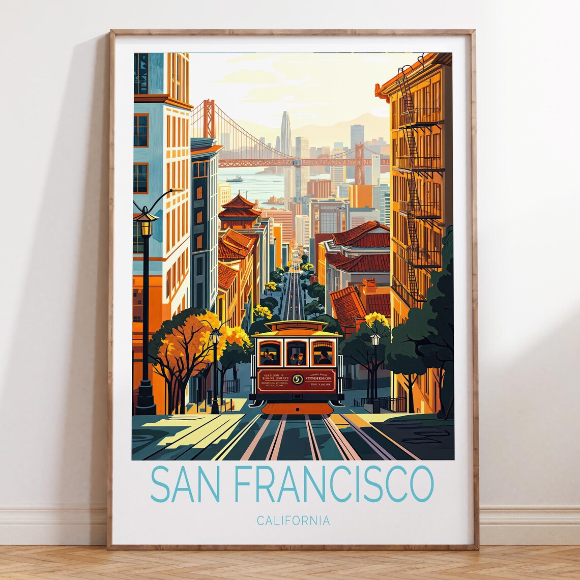 San Francisco California Cable Car Golden Gate Bridge Travel Poster