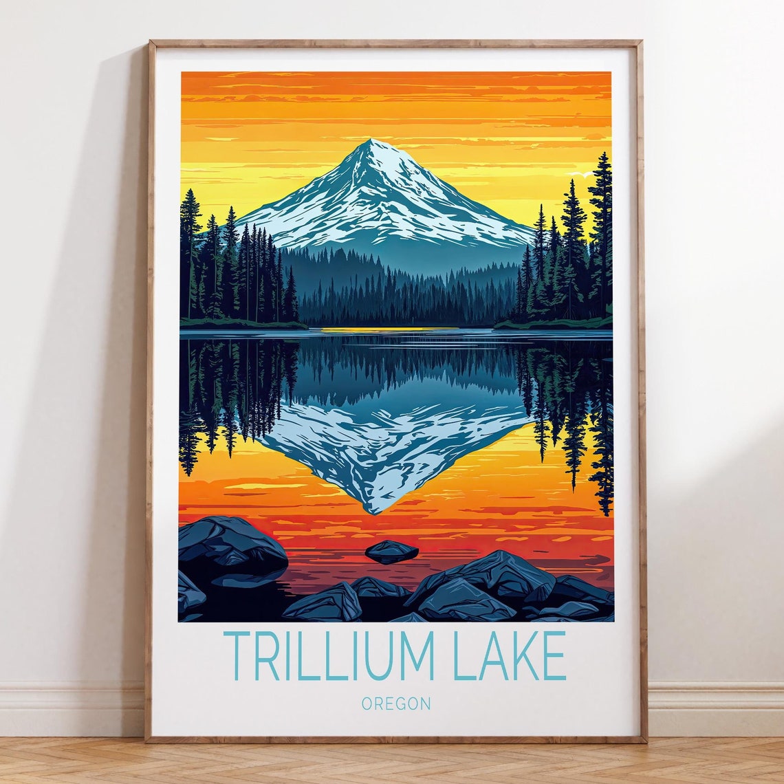 Trillium Lake Oregon Custom Travel Poster Oregon Travel Wall Art Trillium Lake Print Wedding Gifts Birthday Gifts Home Decor