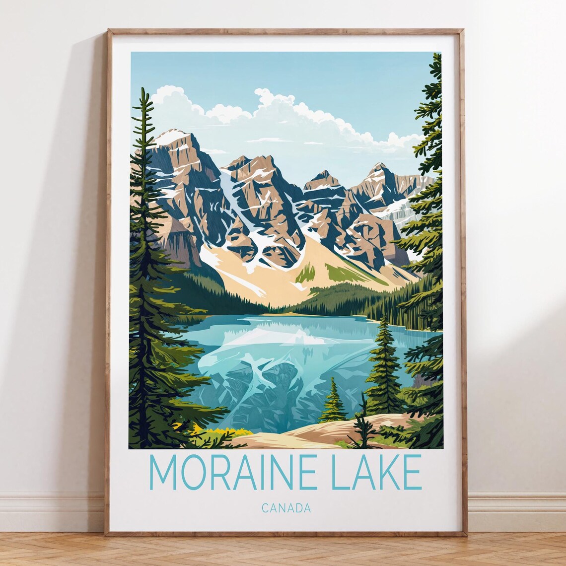 Moraine Lake Canada Travel Poster with Banff Ten Peaks Turquoise Water