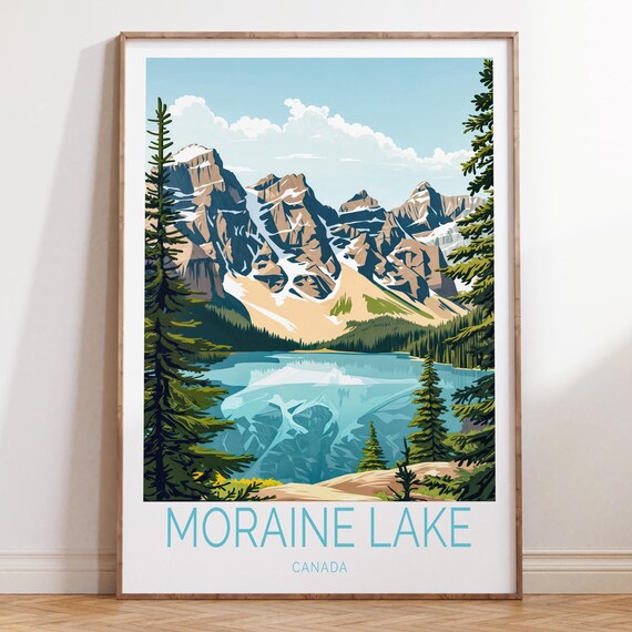 Moraine Lake Canada Travel Poster with Banff Ten Peaks Turquoise Water
