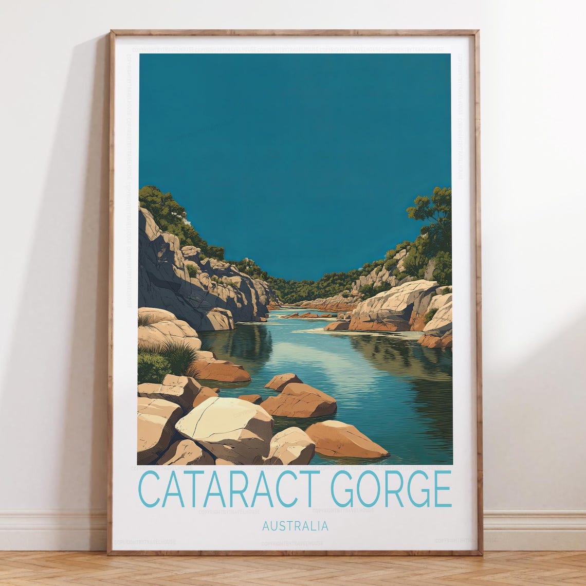 Cataract Gorge Australia River Canyon Illustrated Travel Poster