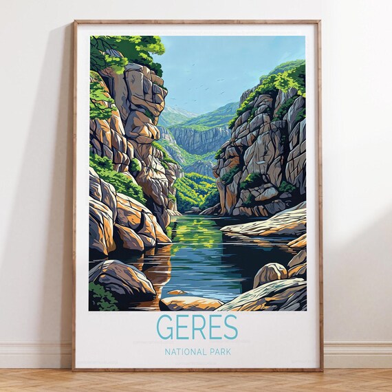 Geres National Park Portugal Rocky River Gorge Travel Poster