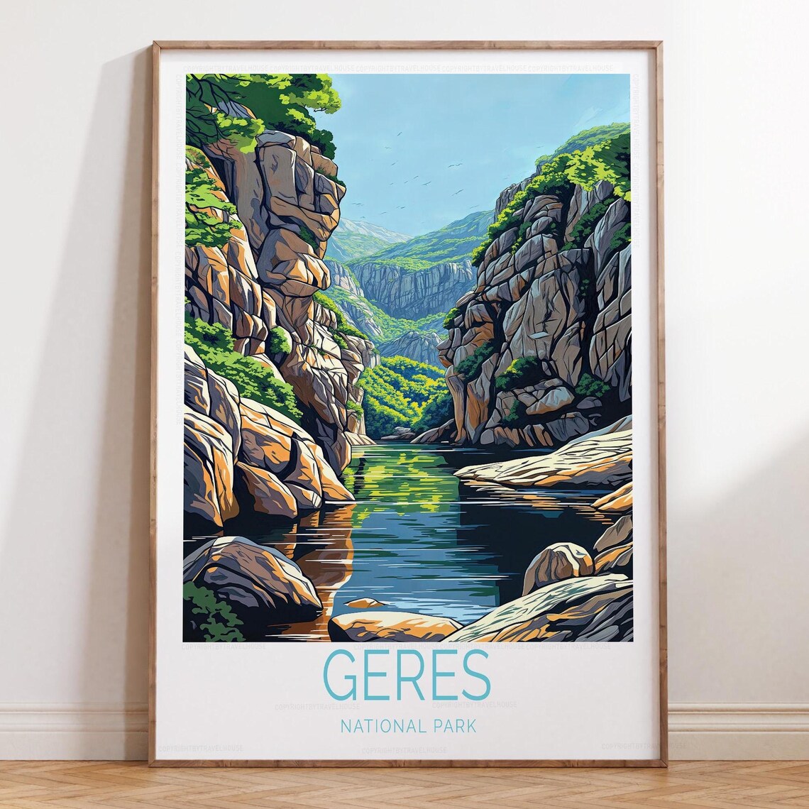 Geres National Park Portugal Rocky River Gorge Travel Poster