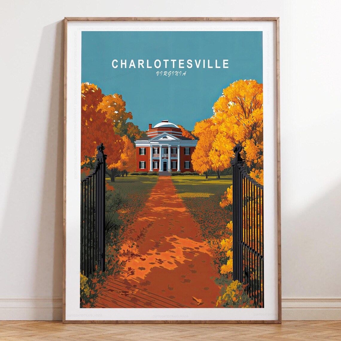 Charlottesville Virginia Rotunda Minimalist Autumn Travel Poster