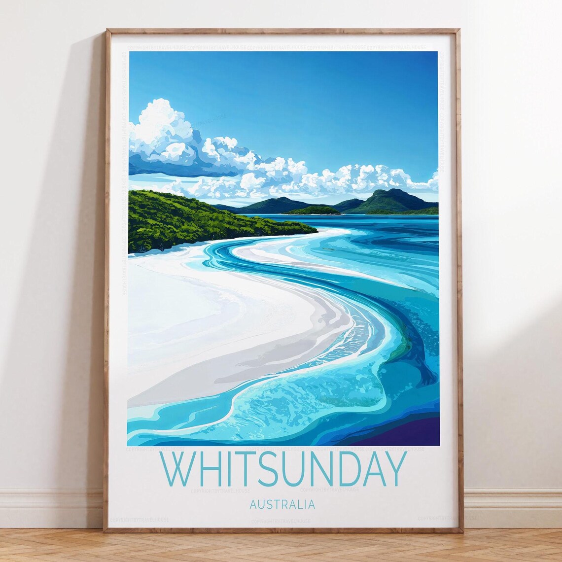 Whitsunday Australia White Sand Swirl Turquoise Ocean Travel Poster