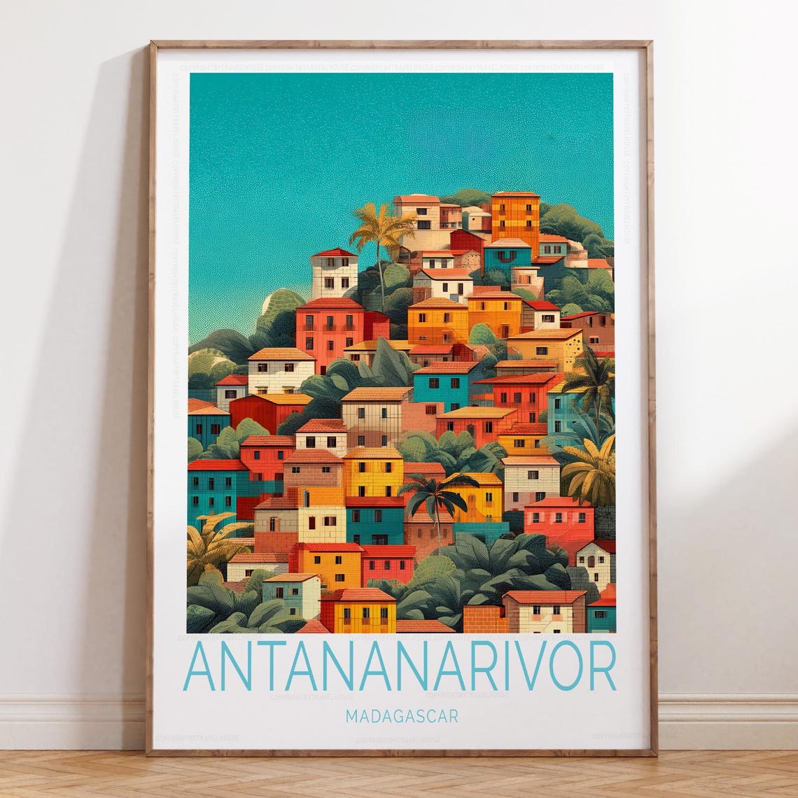 Antananarivo Madagascar Colorful Hillside Homes Travel Poster