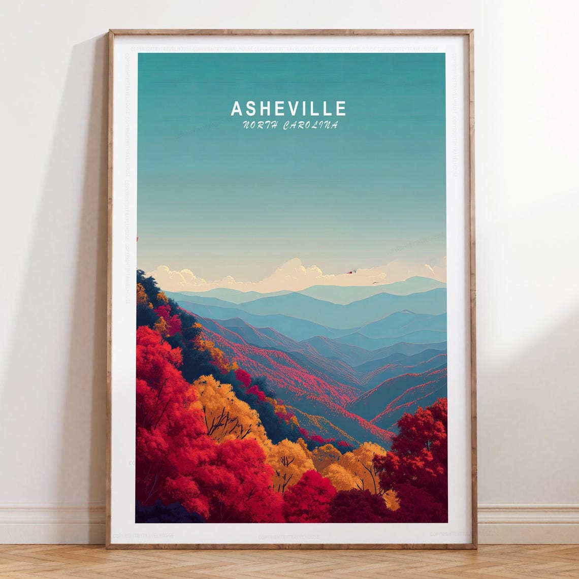 Asheville North Carolina Blue Ridge Sunrise Layers Travel Poster