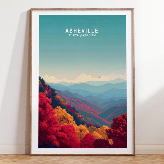 Asheville North Carolina Blue Ridge Sunrise Layers Travel Poster