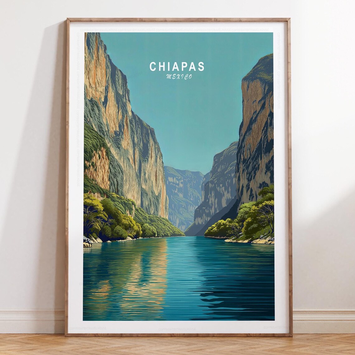 Chiapas Mexico Canyon Skyline Headline Retro Sunset Travel Poster