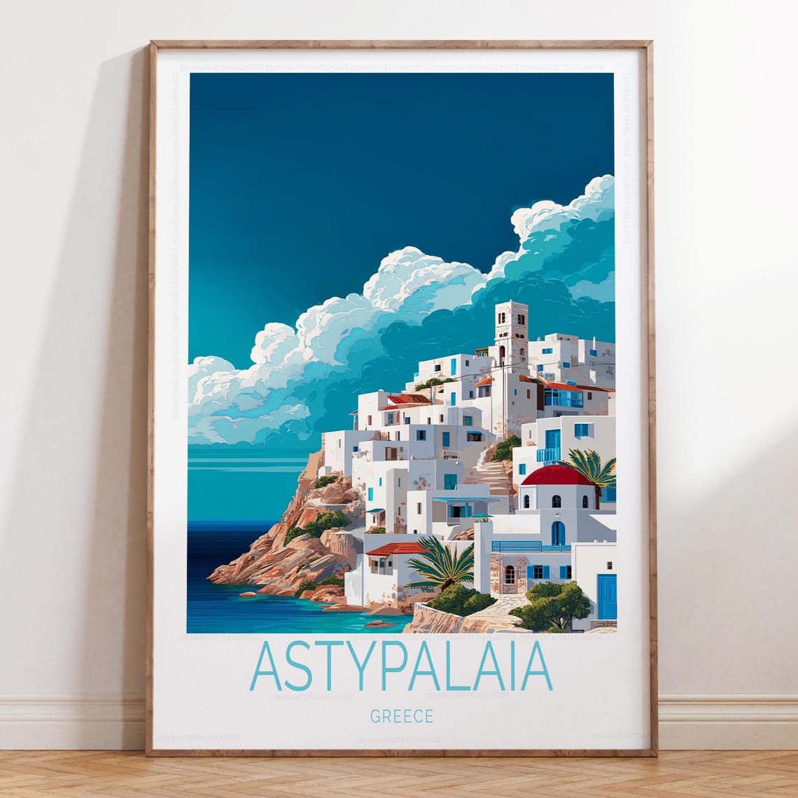 Astypalaia Greece Island Poster White Village Cliffs Aegean Sea Art