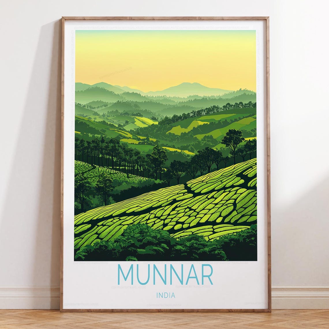 Munnar India Tea Gardens Rolling Green Hills Daytime Travel Poster