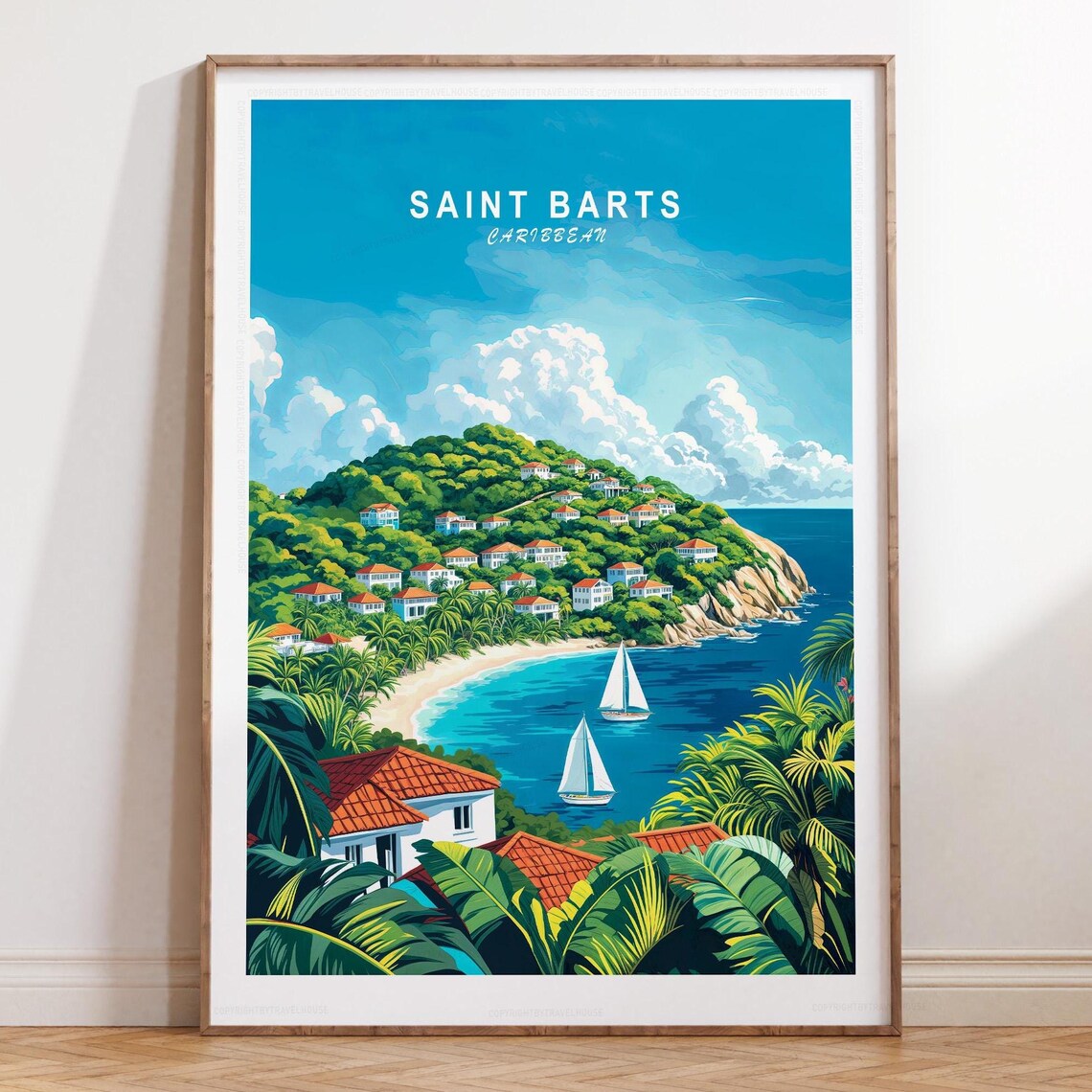 Saint Barts Caribbean Island Bay Sailboats White Sand Travel Poster
